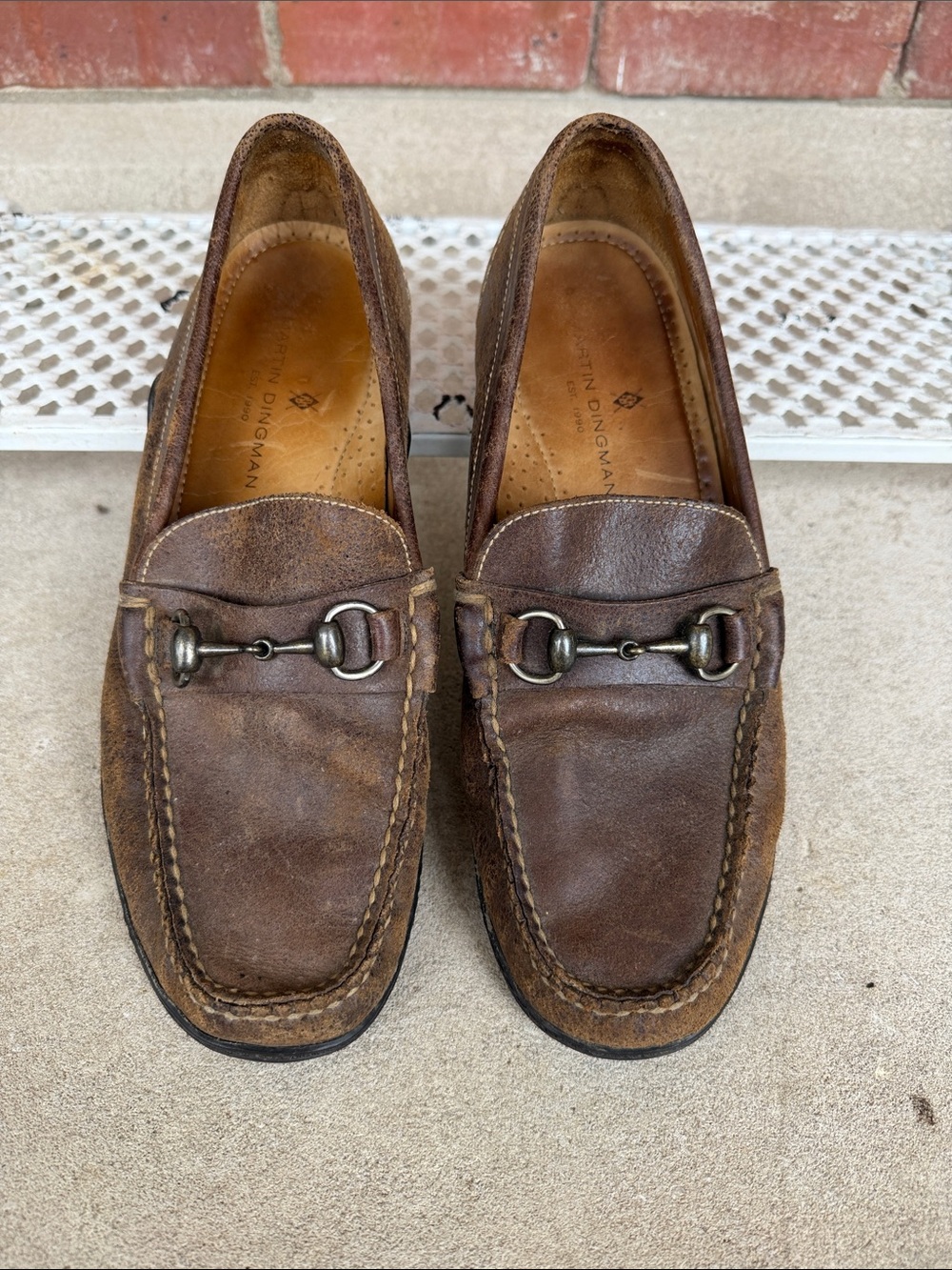 Martin Dingman Distressed Brown Leather Bit Loafers